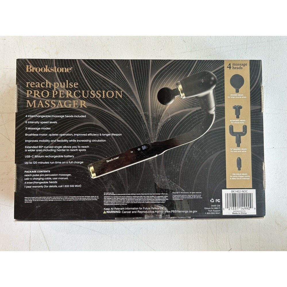 Brookstone Reach Plus Pro Percussion Massager Rechargeable Open Box Complete